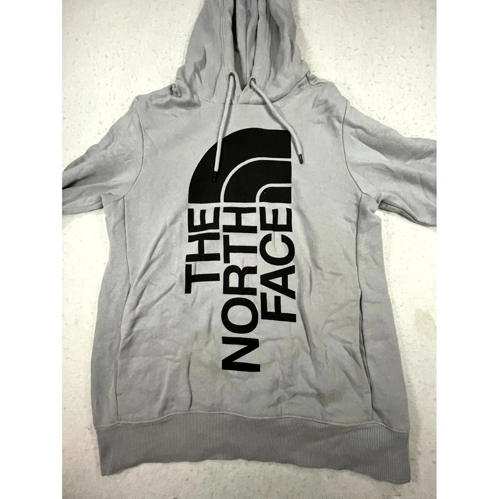 The North Face Hoodie Mens Small Gray Cotton Fleece Lined Drawstring Pullover‎